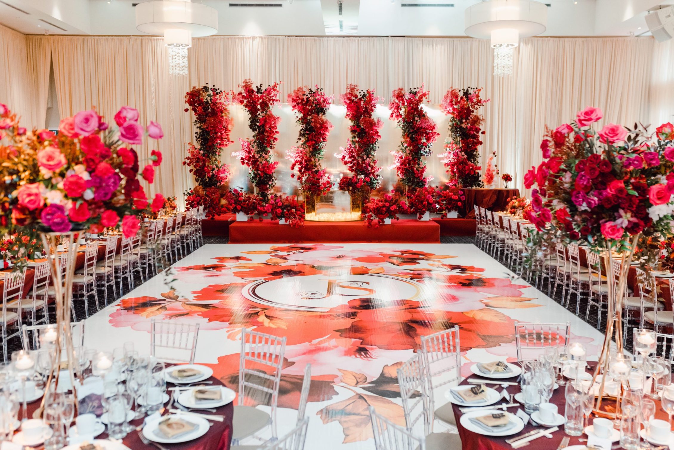 Reception Colours This Wedding Reception had a Stunning Red and Gold Colour Palette ~ WedLuxe