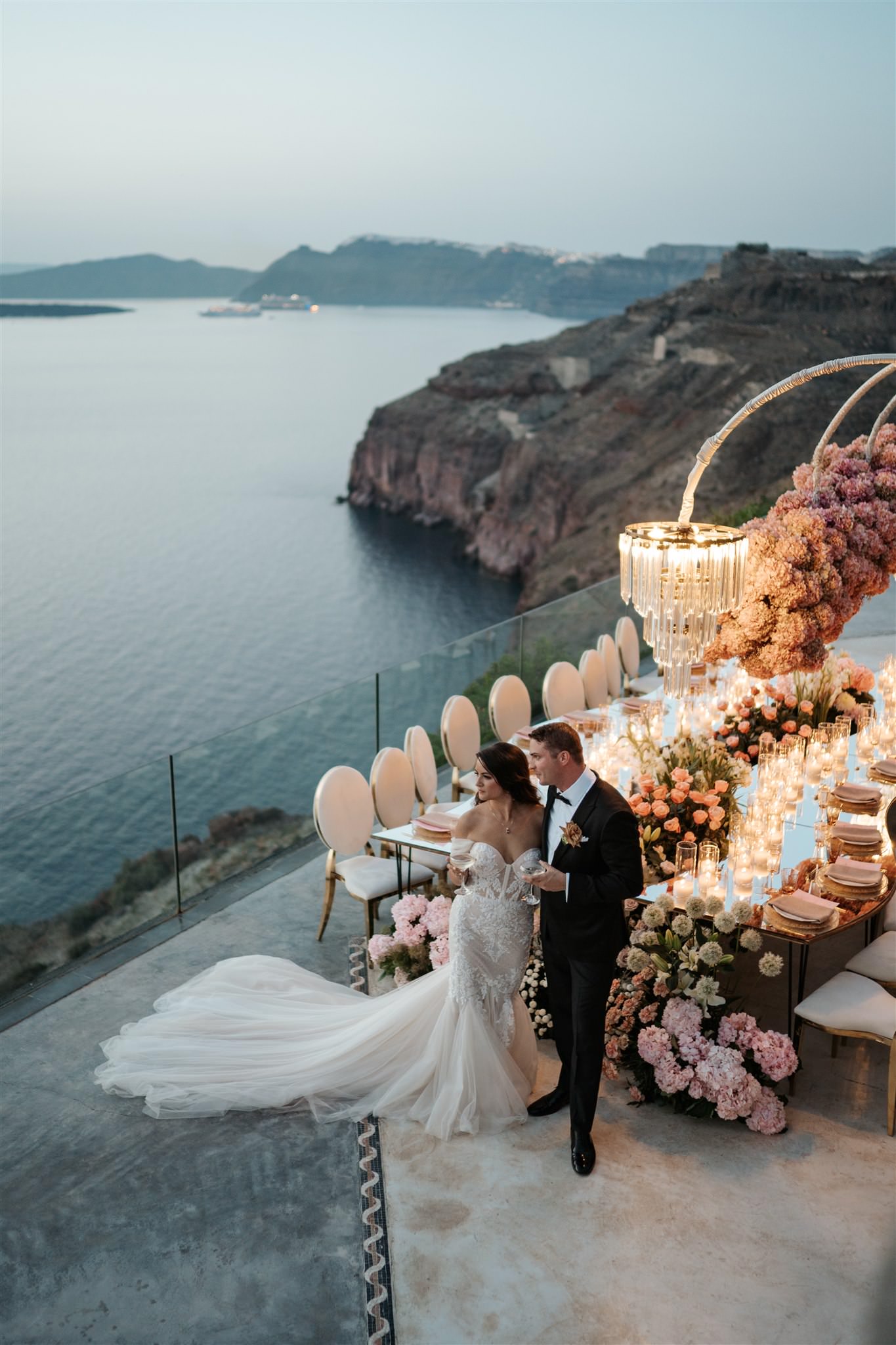 A Pink and Green Cliffside Wedding in Santorini, Greece ~ WedLuxe Media