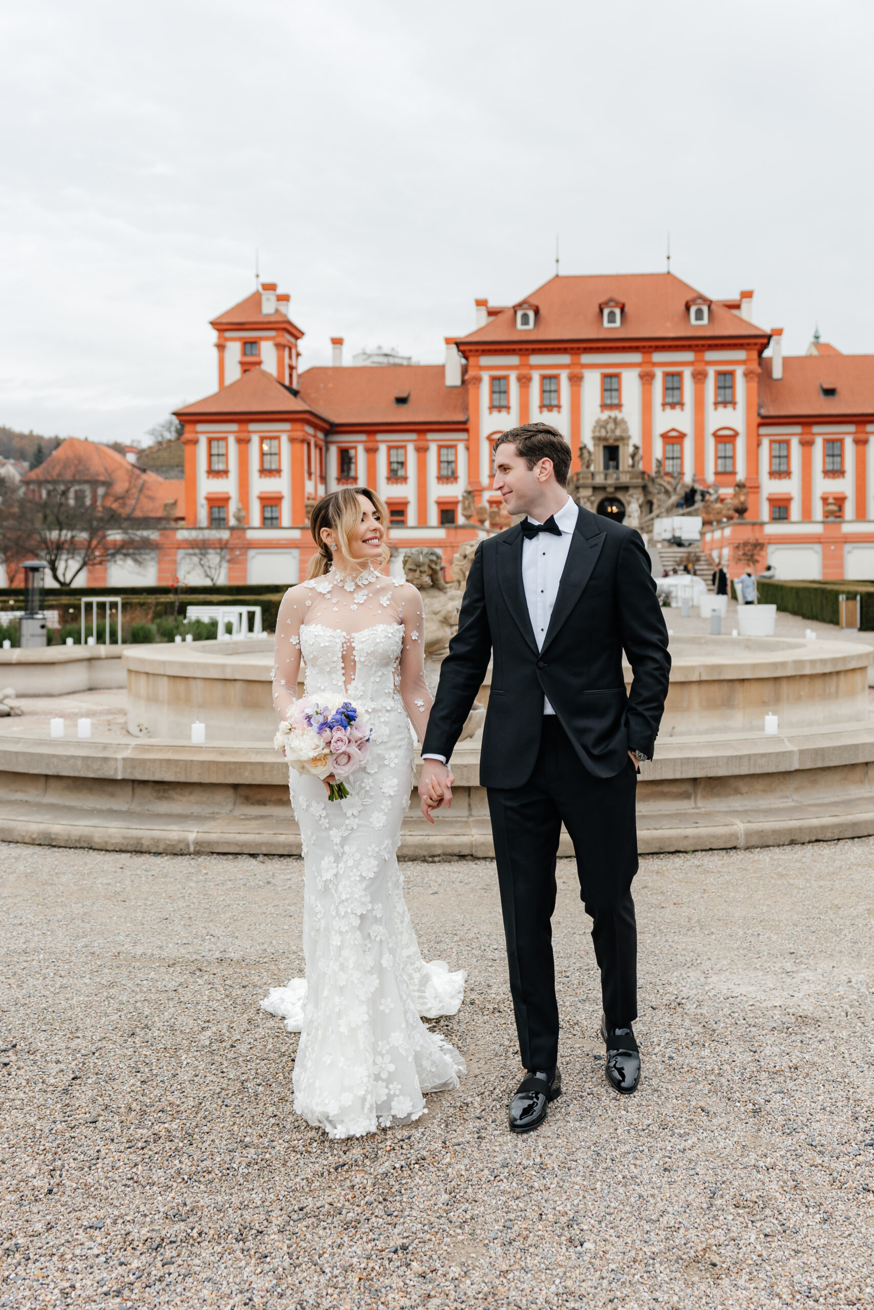 white wedding dresses with orange accents Handmade Ombre Mulberry Silk Chiffon Wedding Dress: Cold Shoulder Sleeves