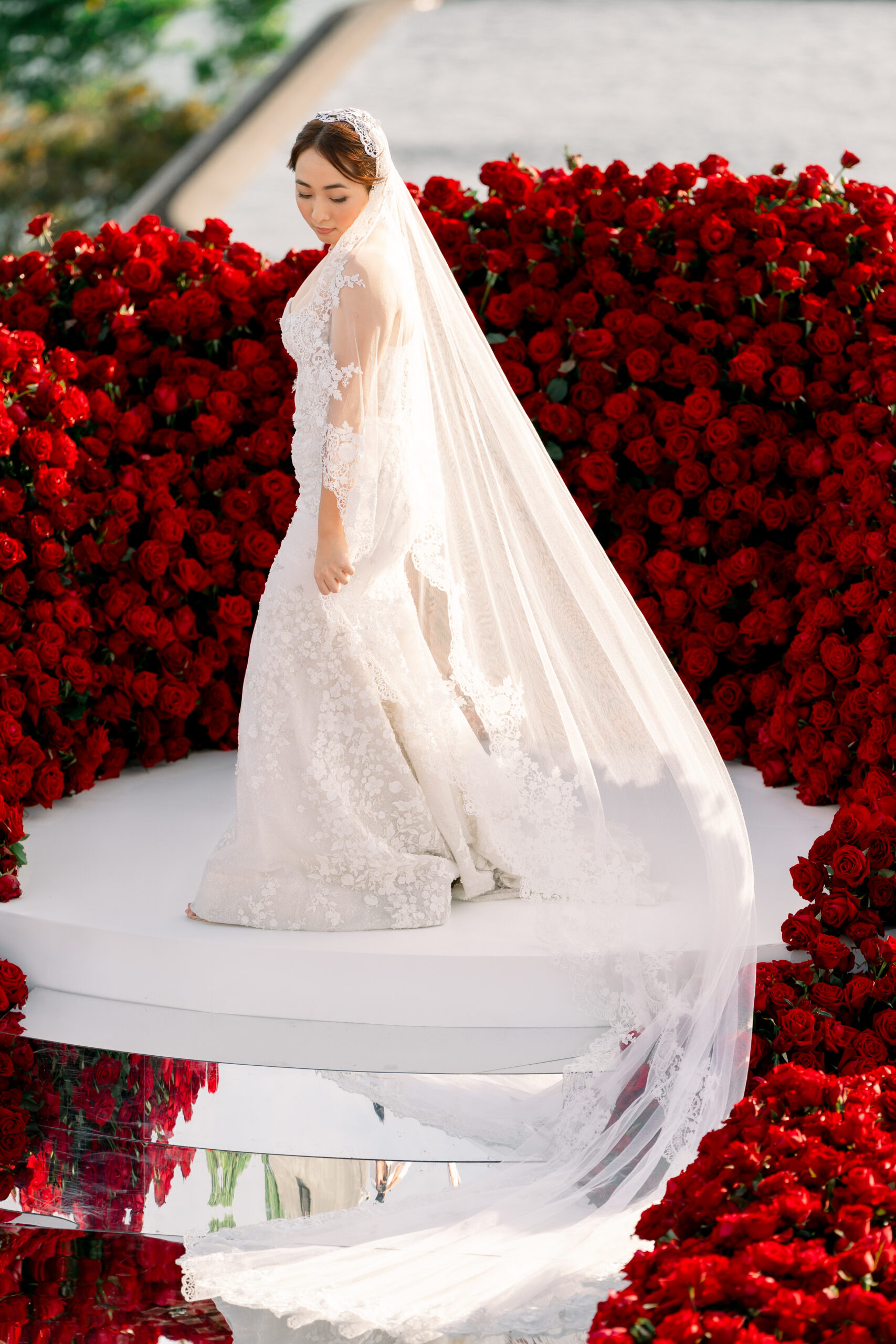 elegant red and white wedding dresses Red Lace Wedding Dress with Ivory Tulle, Strapless Sweetheart Neckline main image 0