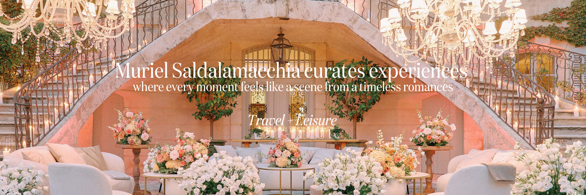 Elegant outdoor wedding setup with floral arrangements, chandeliers ...