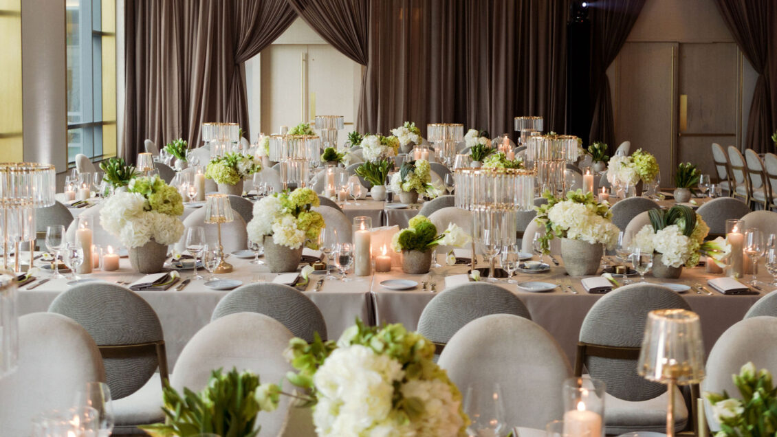 Ariana and Julian at their reception design wedding, photographed by Daybreak Studios