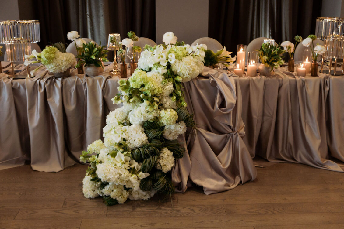 Ariana and Julian at their reception design wedding, photographed by Daybreak Studios