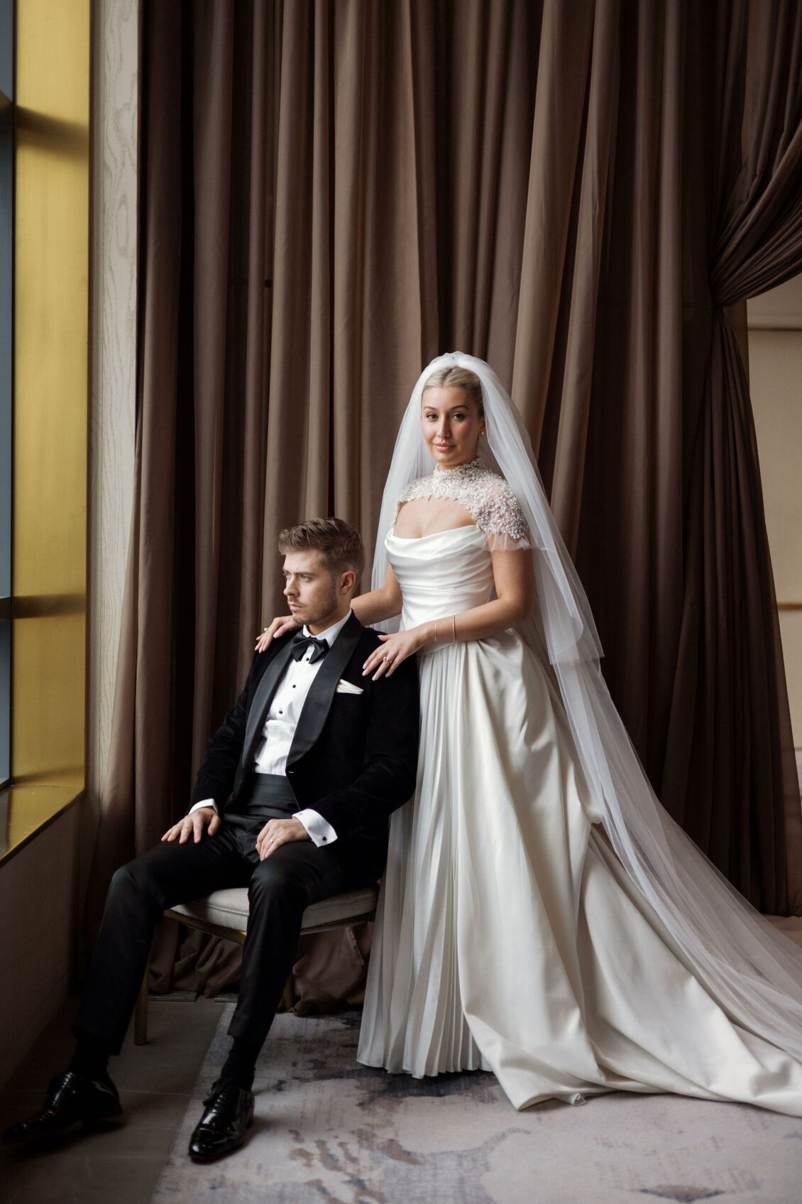 Ariana and Julian at their reception design wedding, photographed by Daybreak Studios