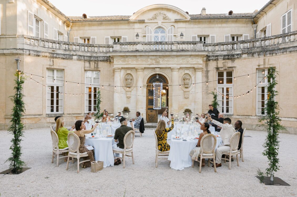 Brittney and Zeus at their rehearsal dinner at Château Martinay in Provence
