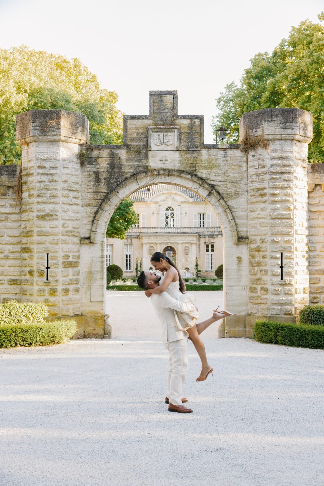 Brittney and Zeus at their rehearsal dinner at Château Martinay in Provence