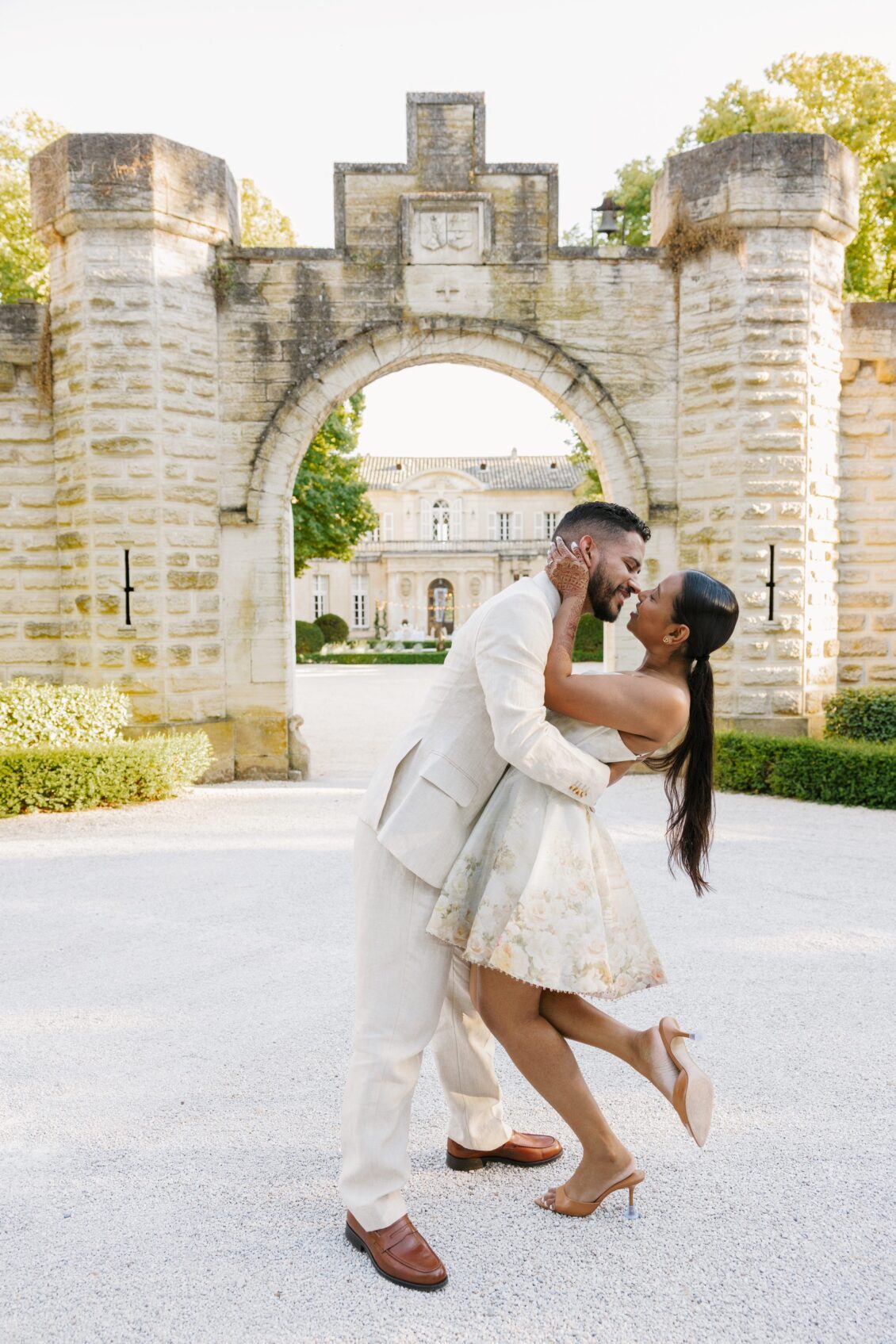 Brittney and Zeus at their rehearsal dinner at Château Martinay in Provence
