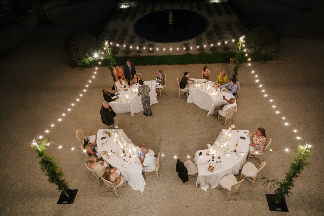 Brittney and Zeus at their rehearsal dinner at Château Martinay in Provence