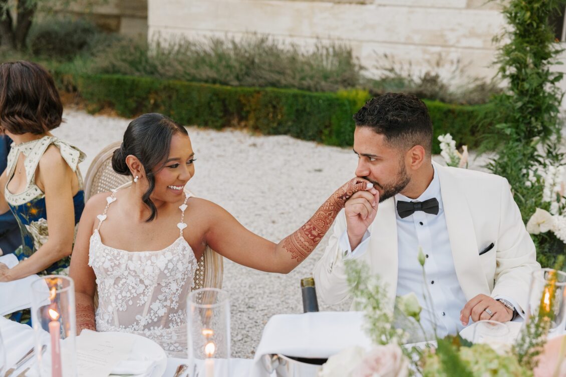 Brittney and Zeus’s outdoor wedding reception at Château Martinay