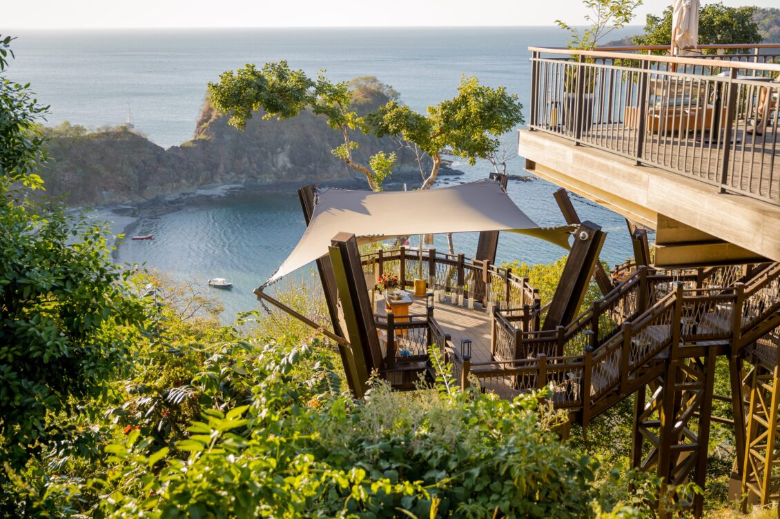 A cliffside ceremony pavilion overlooks the Pacific Ocean at Nekajui.