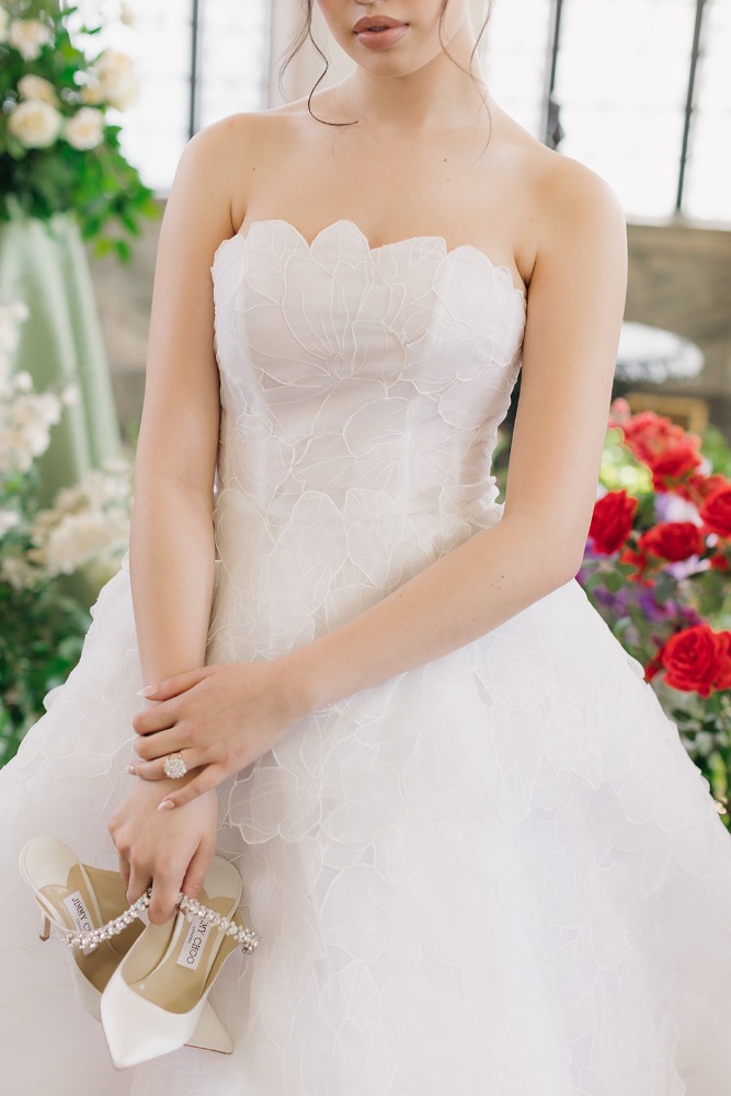 Floral lace wedding gown detail