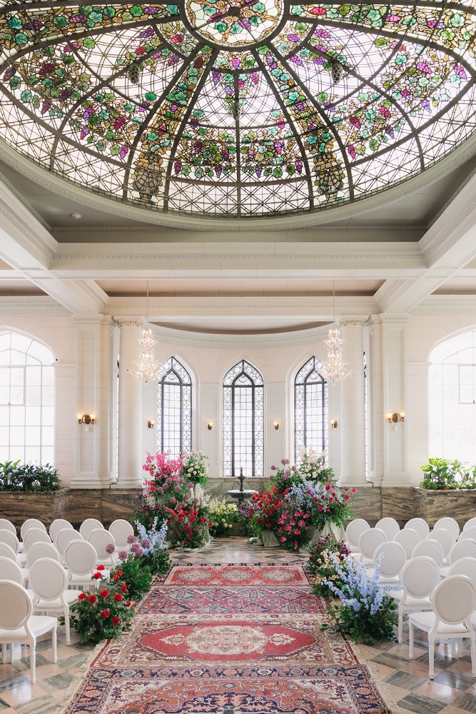 Stained-glass dome above the ceremony aisle