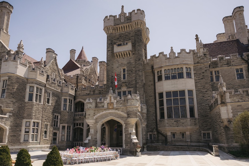 Wide view of Casa Loma and the courtyard tablescape