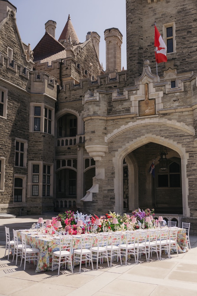 Casa Loma façade, Canadian flag and reception setting