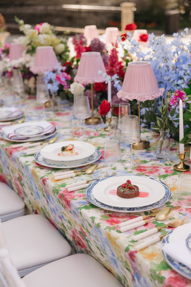 Multiple plated courses along the reception table