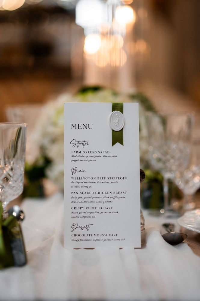 Marta and Eric at Elora Mill — reception menu card — photographed by Rose Vine Studios