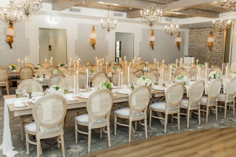 Marta and Eric at Elora Mill — elora mill reception room — photographed by Rose Vine Studios
