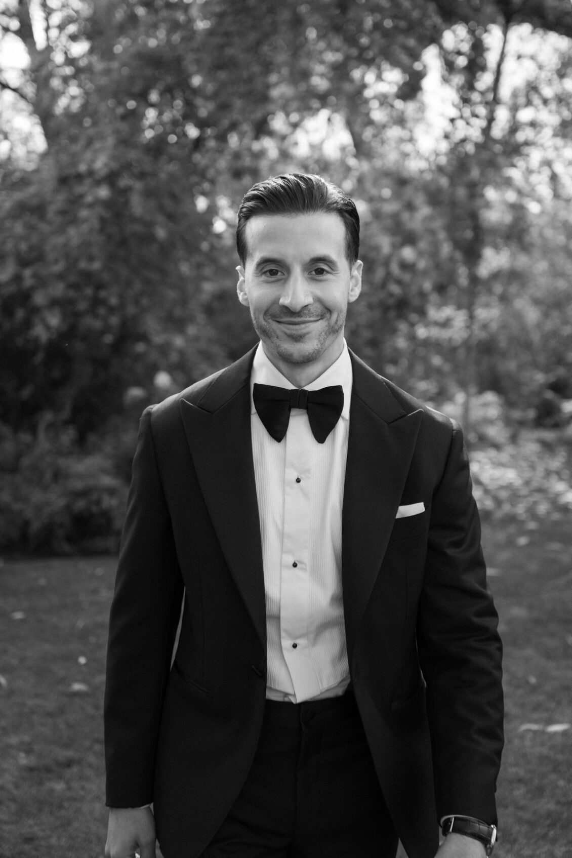 Anthony poses in his custom black tuxedo.