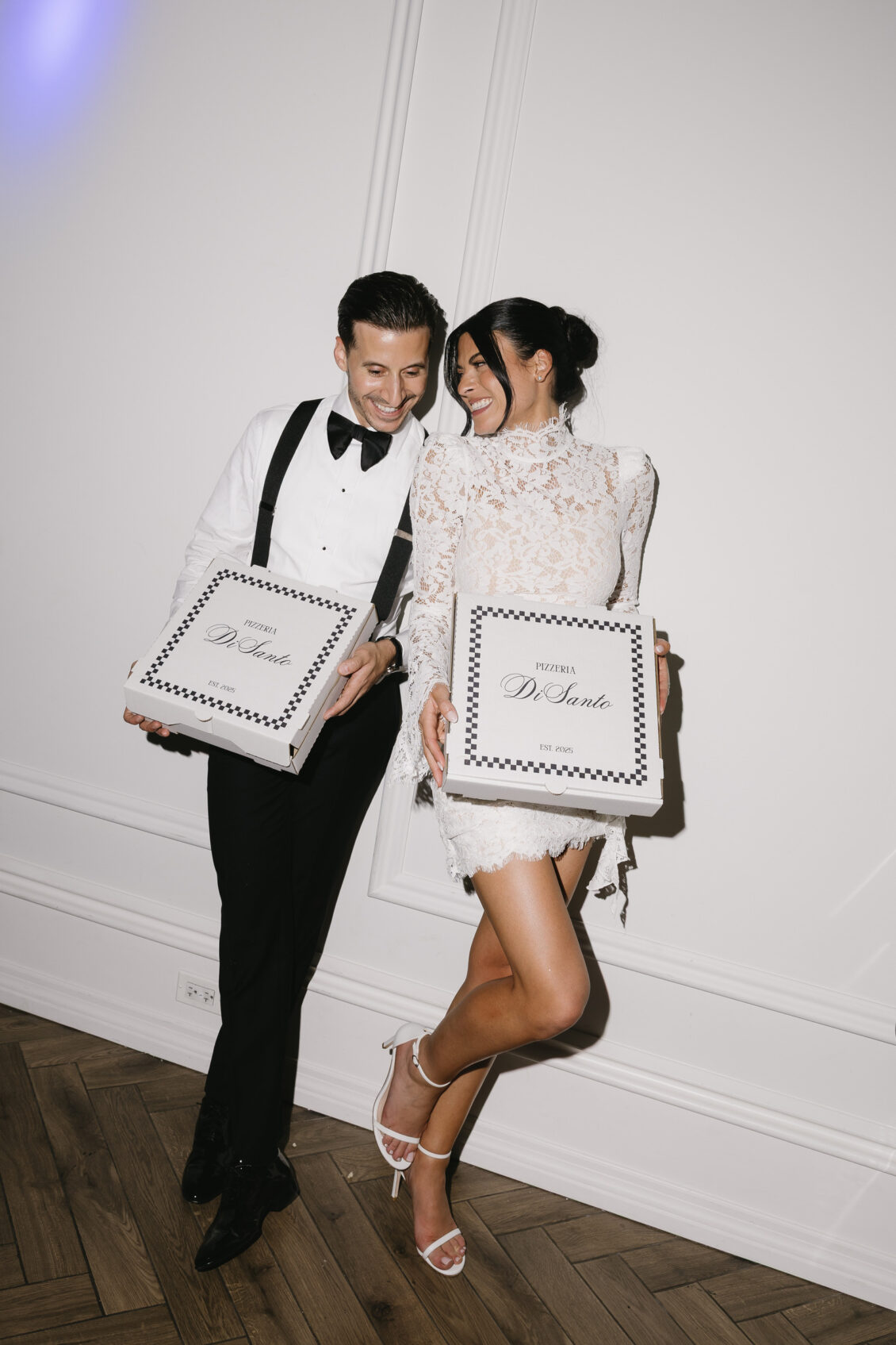 Erica reveals her evening wedding look with a neck scarf.