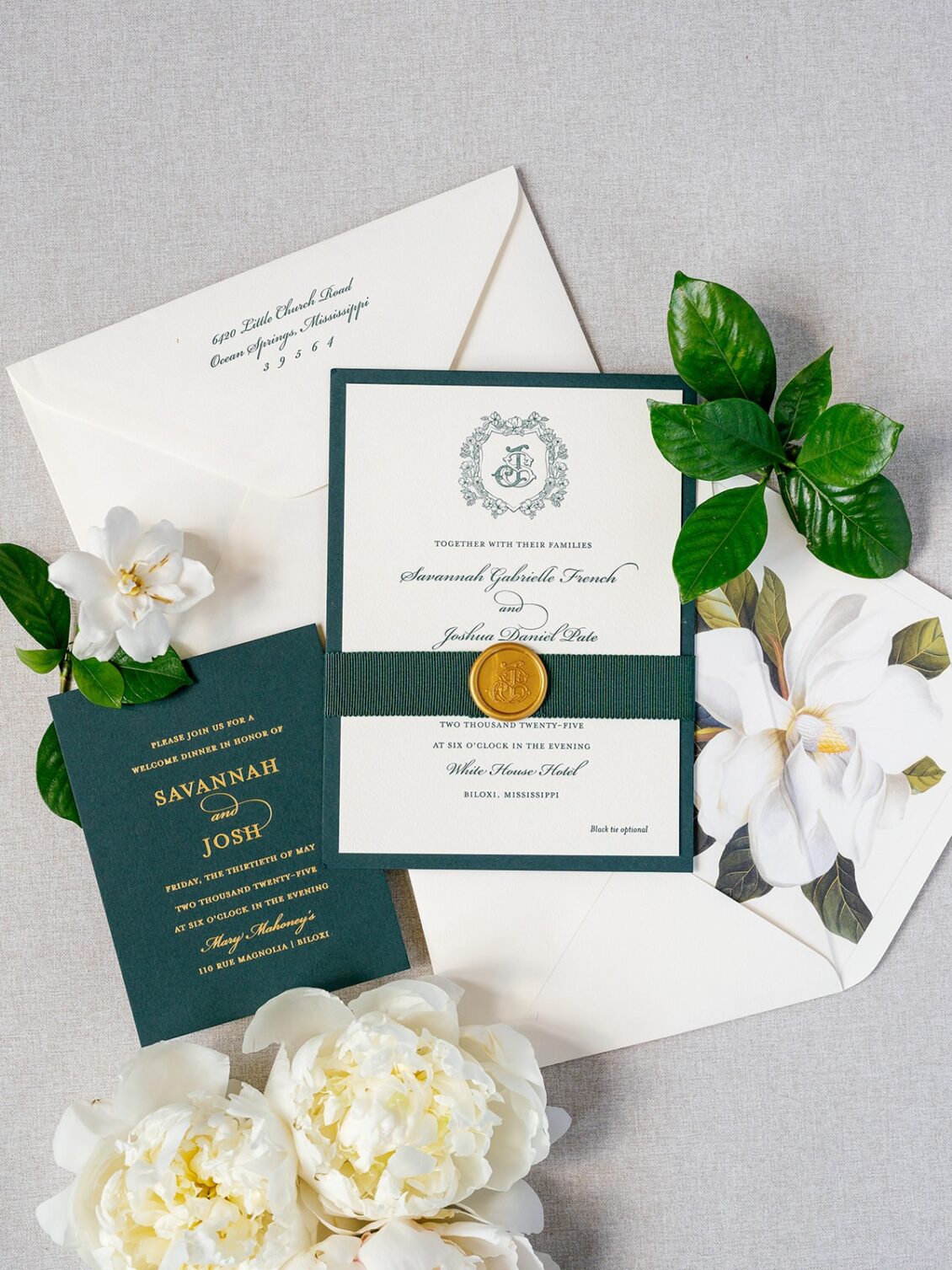 Bride, groom, and wedding party portraits at White House Biloxi on the Mississippi Gulf Coast.