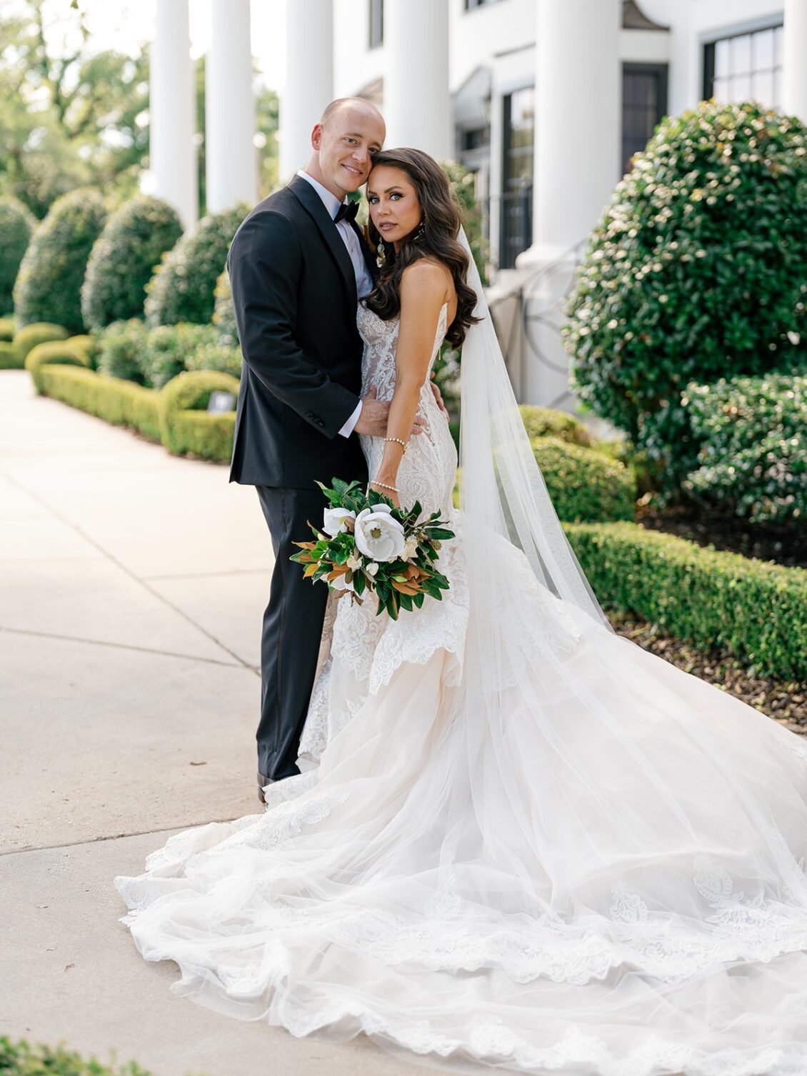 Bride, groom, and wedding party portraits at White House Biloxi on the Mississippi Gulf Coast.