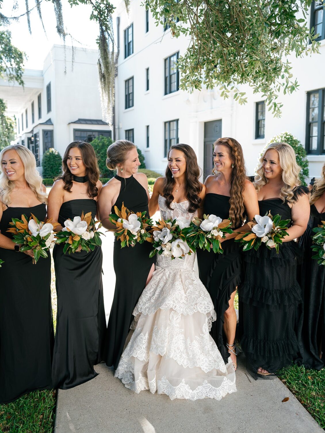 Bride, groom, and wedding party portraits at White House Biloxi on the Mississippi Gulf Coast.