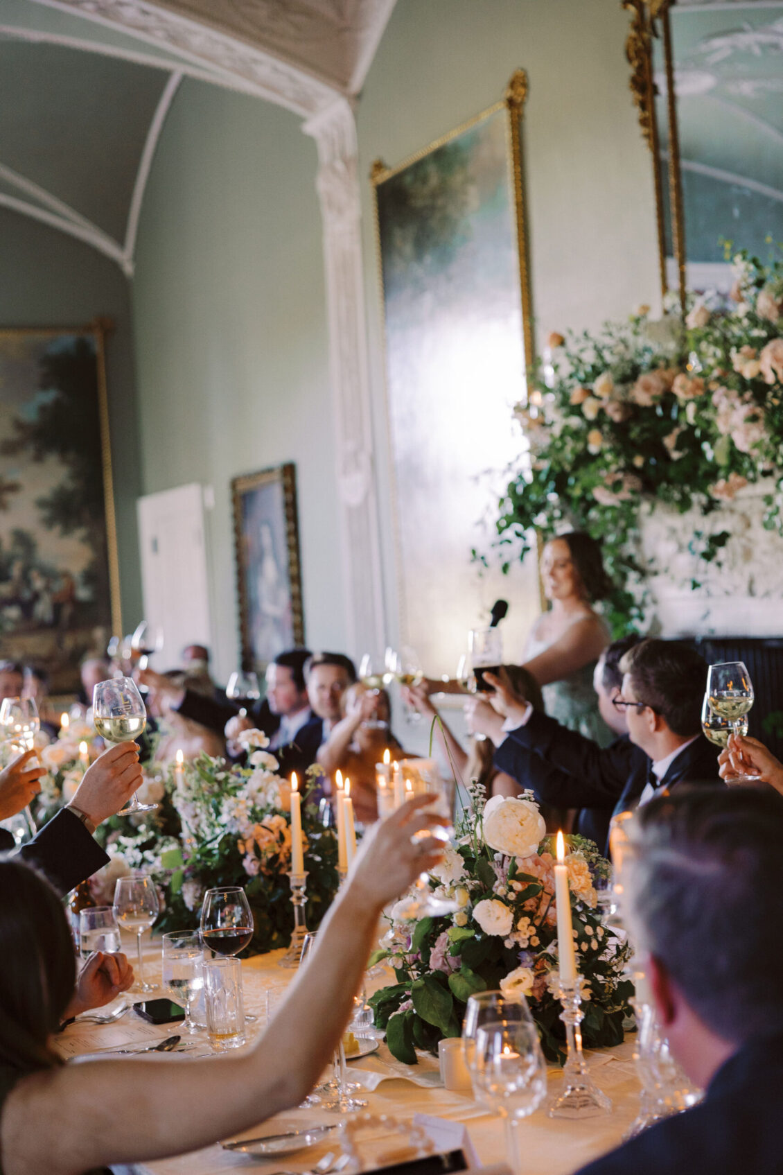 Wedding speech in a flower-filled reception room at Luttrellstown Castle Resort