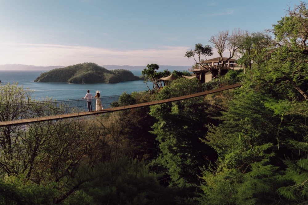 Elevated bridge above the coastal forest at Nekajui Peninsula Papagayo