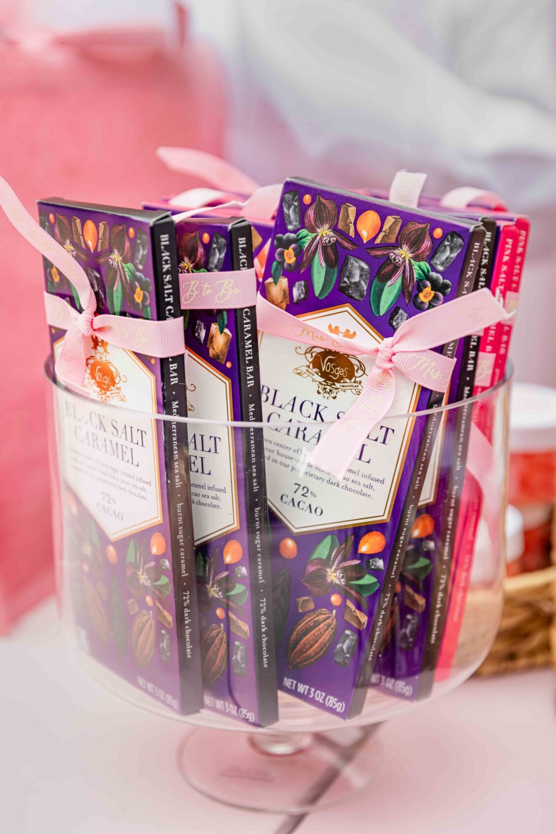 Individually wrapped chocolates displayed for bridal shower guests